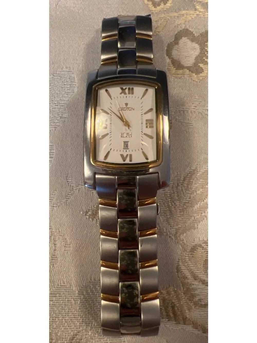Croton Equator Mens Watch 18K Gold Stainless Swiss Quartz With Sapphire & Date